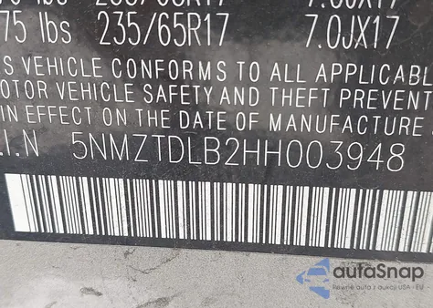 2017 Hyundai Santa Fe Sport 2.4L z USA, uszkodzony, nr VIN 5NMZTDLB2HH003948